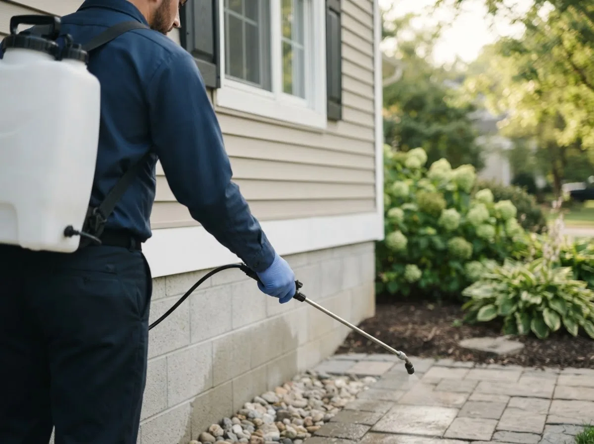 Pest control technician inspecting a home in Bourbon, MO